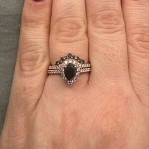 Neil Lane Pear-Shaped Black & White Diamond Bridal Set 1-1/2 ct tw 14K Rose Gold